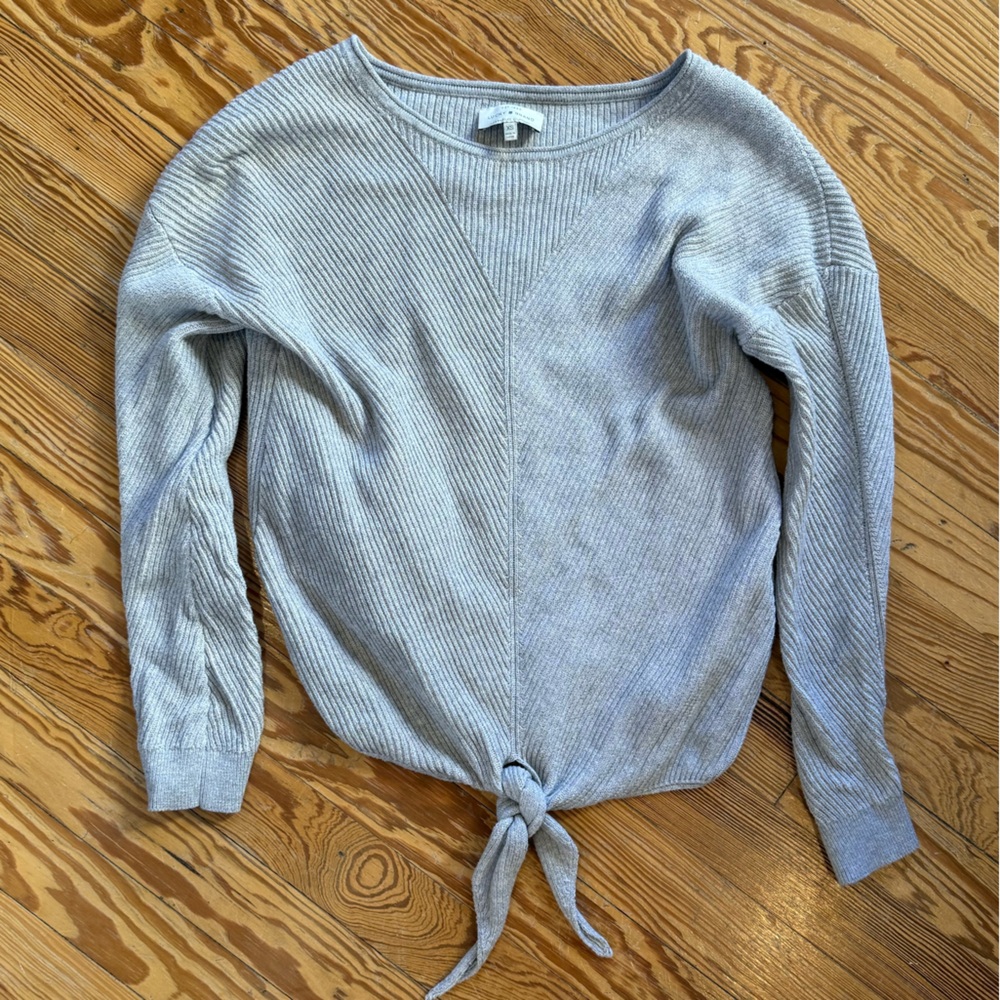 Lucky Brand Light Gray Tie-Front Ribbed Sweater